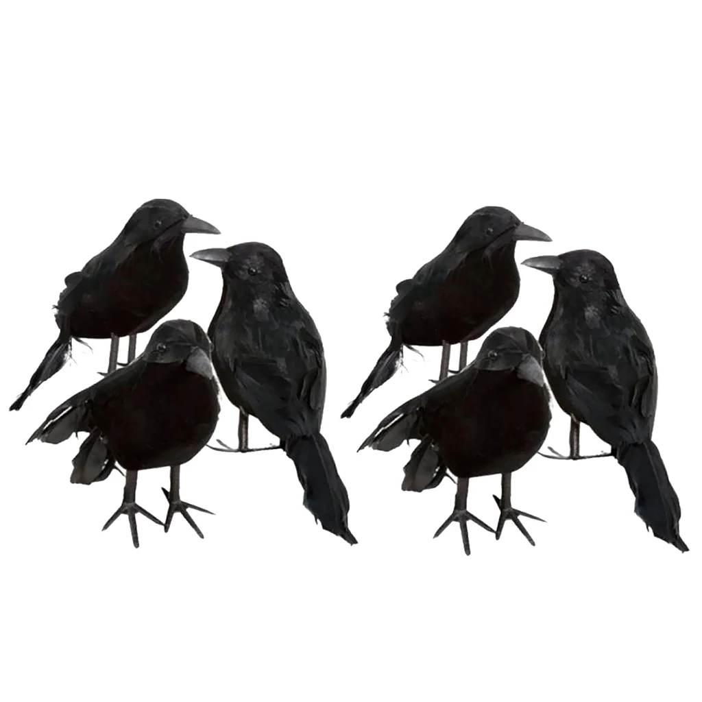 

6pcs Halloween Stuffed Feather Crow Bird Black Ravens Fancy Dress Props Party DIY Decor Craft