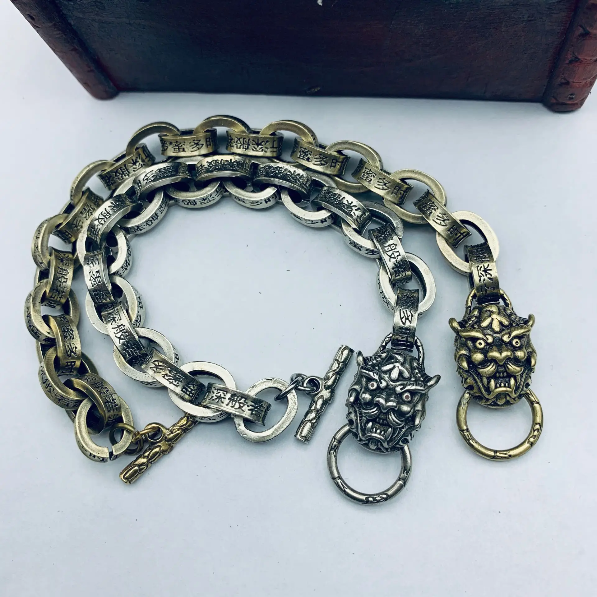 

Браслет PIXIU мужской из чистой латуни, этнический браслет с серебряной цепочкой в стиле ретро, архаический браслет