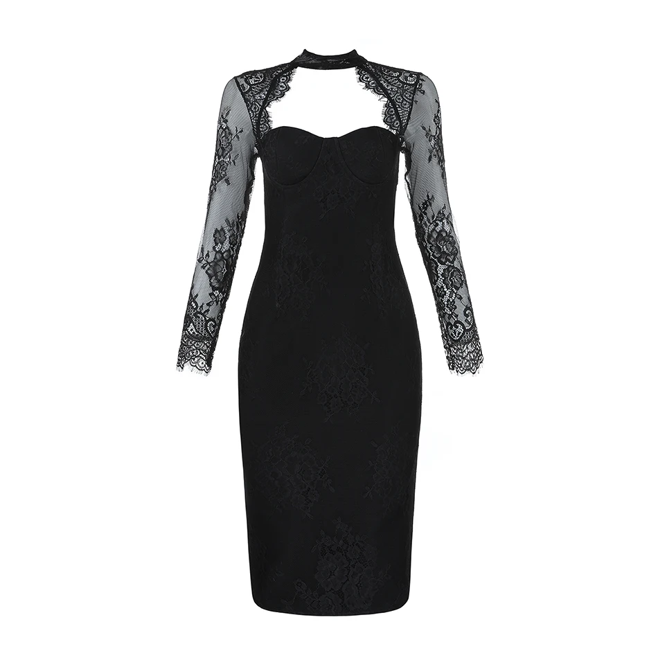 Модное весеннее сексуальное кружевное Бандажное платье 2019 с длинным рукавом
