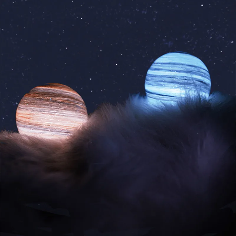 Стеклянная лампа в виде планеты и Луны домашний декор прикроватная настольная