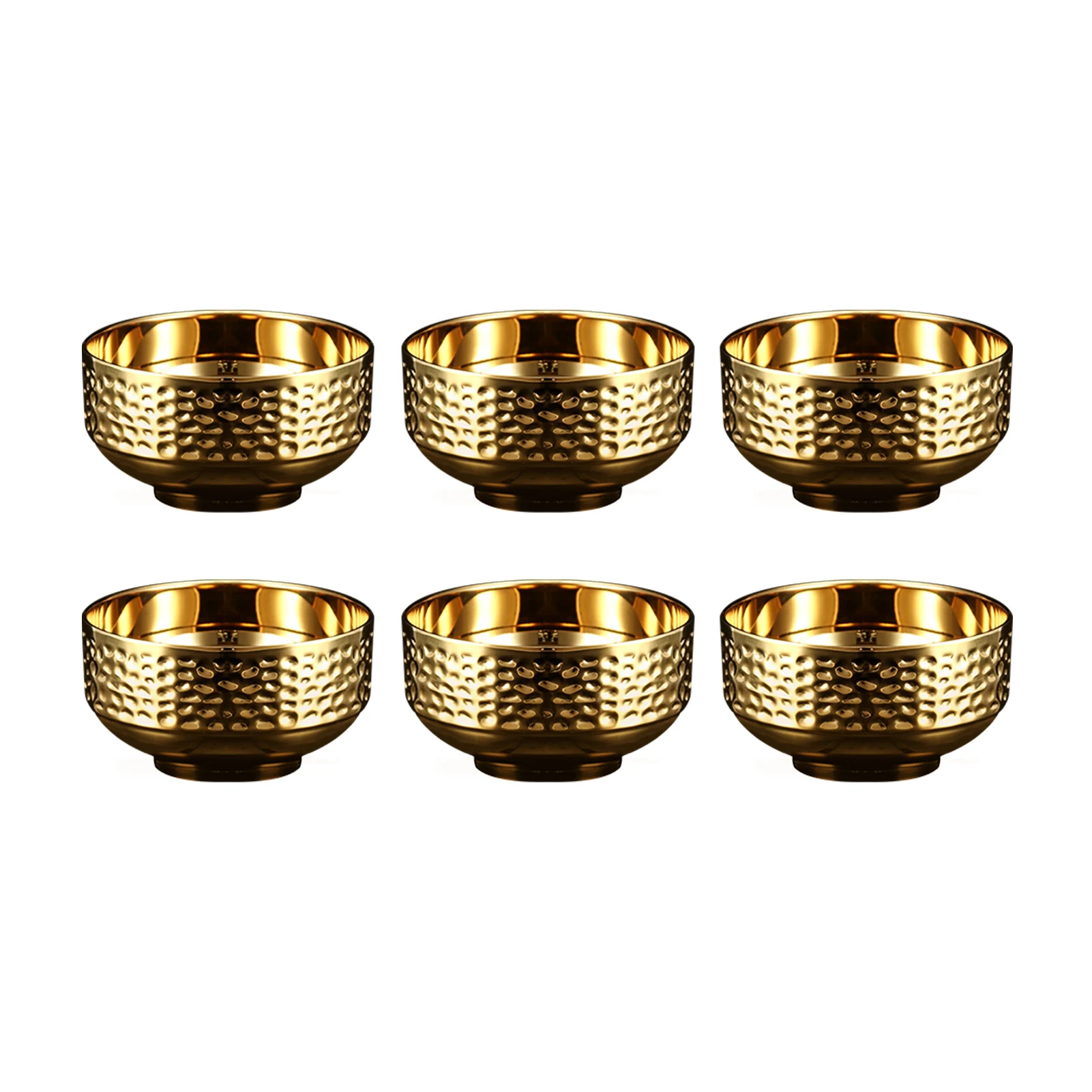 

6pcs Double Layer Hammered Adult Kids Wear Resistant Salad Home Kitchen Thermal Insulation Stainless Steel Bowl Lightweight