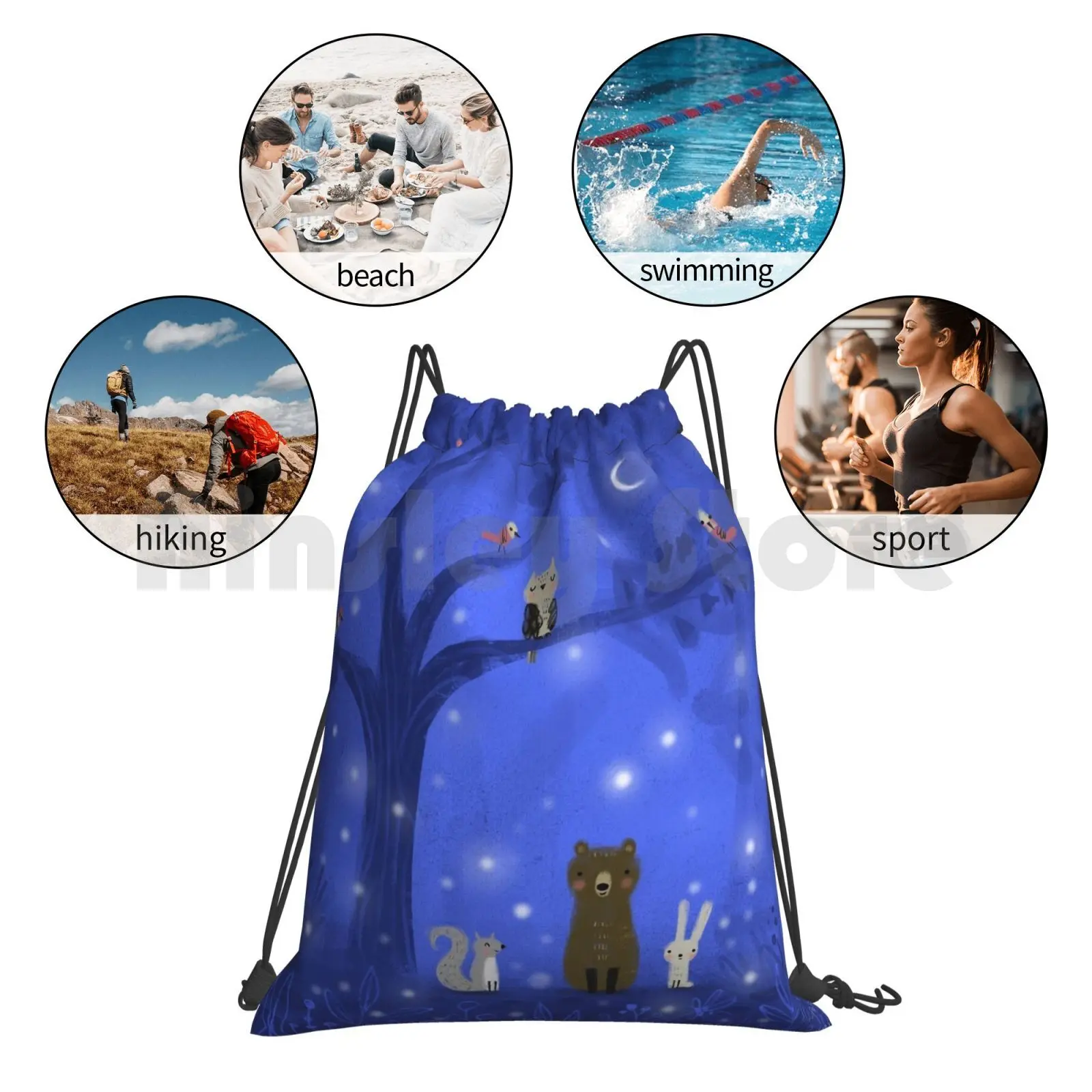 

Fireflies Backpack Drawstring Bag Riding Climbing Gym Bag Firefly Lightning But Woodland Woodland Animals Cute Animals Night