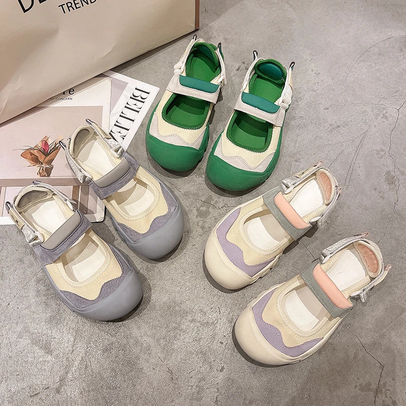 

Womens Summer Canvas Shoes Round Toe HooK Loop Beige Flat Sandals Women 2021 New Fashion Green Sandal Woman Blue Big Toe Sandal
