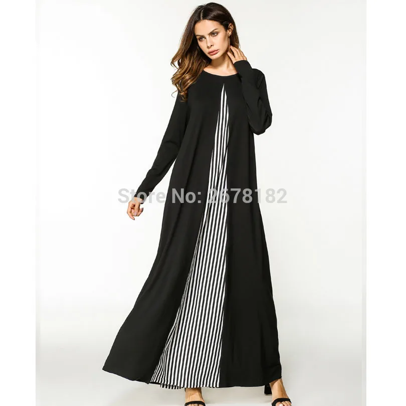 2018 исламский мусульманский хлопок прошитый полосатый длинный рукав свободный
