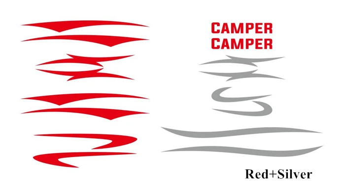 Red-Silver 1 комплект для дома на колесах, трейлер для путешествий, кемпер, Лошадиная коробка для автомобиля, спортивные полосы, графика, виниловые наклейки, авто тело, двусторонний декор, наклейка - Название цвета: Red-Silver