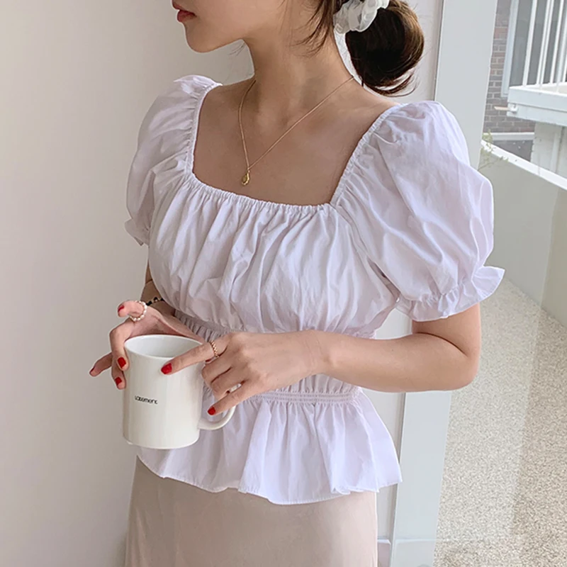 Gaganight женская блузка лето квадратный воротник голая спина тонкая с коротким