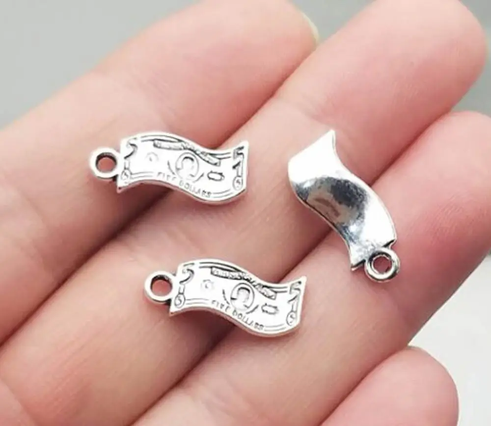 

50pcs/lot--18x7mm, money cham,Antique silver plated five dollars charms,DIY supplies,Jewelry accessories