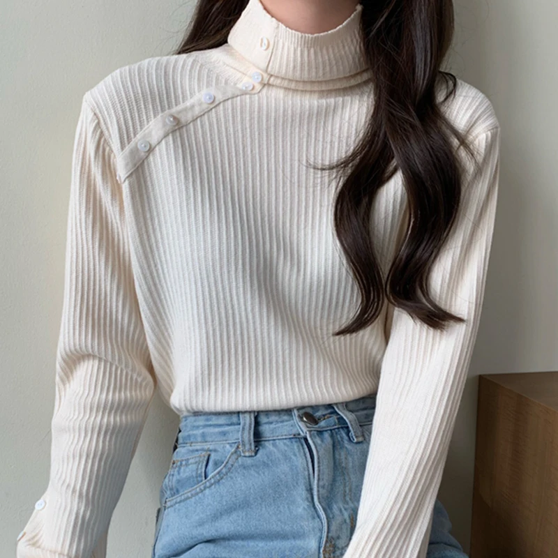 

Autumn and Winter Turtleneck Pullover Loose Outer Wear Western Style Shirt Sweater Top Thickened Keep Warm Inner Match Sweater