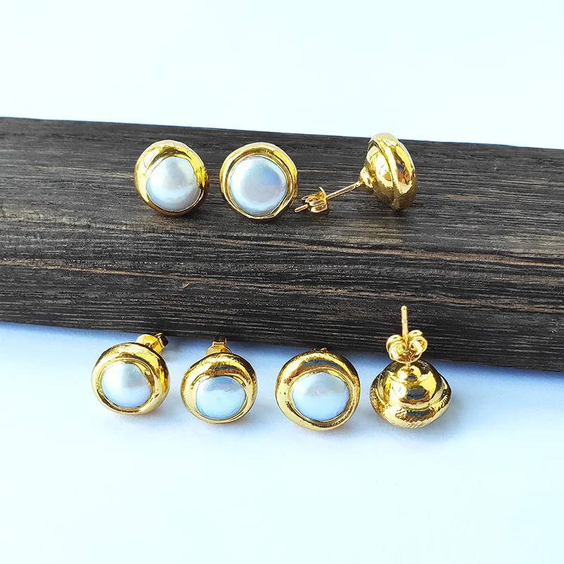 

10 Pairs Electroplate gold Earrings color Nature Pearl Stud Earrings,DIY Fashion Jewelry Finding ER1002