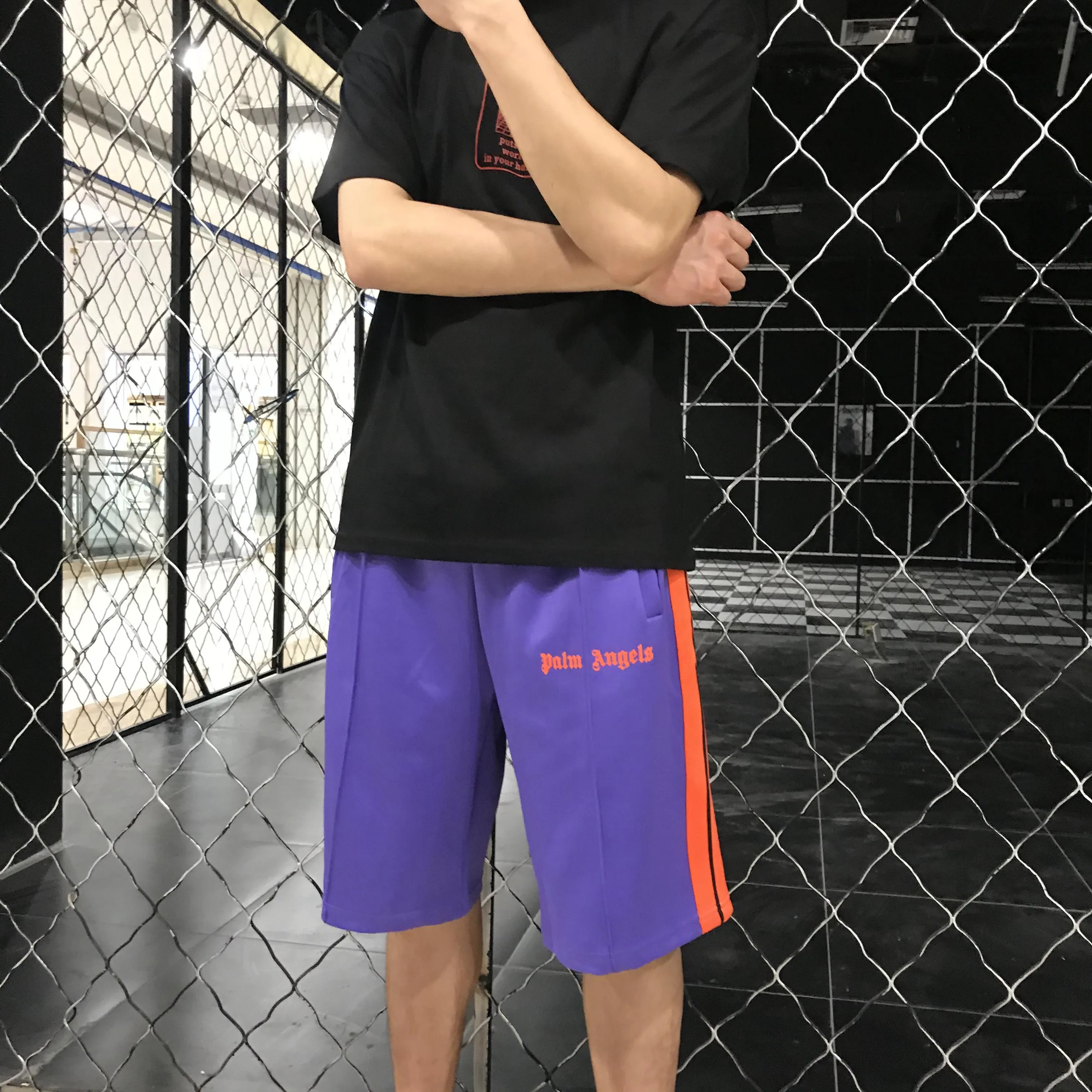 

Palm Angels campus style side colored striped webbing sports loose casual five-point shorts tide 885550656561