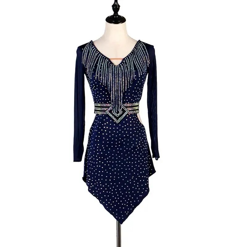 

Custom Sexy Long Sleeve Latin Dress Women Rhinestone Tango Salsa Rumba Samba Competition Dresses Ballroom Performance Costume