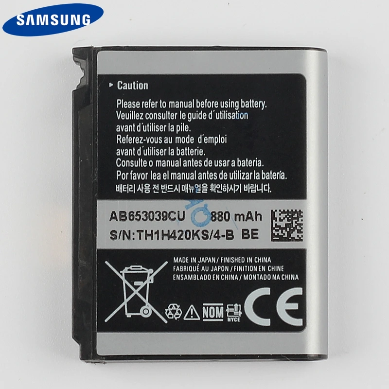 Оригинальный аккумулятор Samsung AB653039CE AB653039CU AB653039CC AB653039CA для S7330 F609 E958 U900 U800E 880