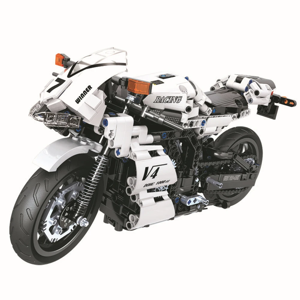 

7047 716 шт., Детский конструктор белый гоночный мотоцикл