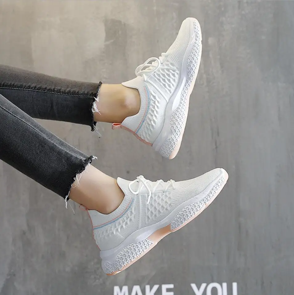 Вязаная Повседневная обувь Женские кроссовки Модная женская из дышащей сетки