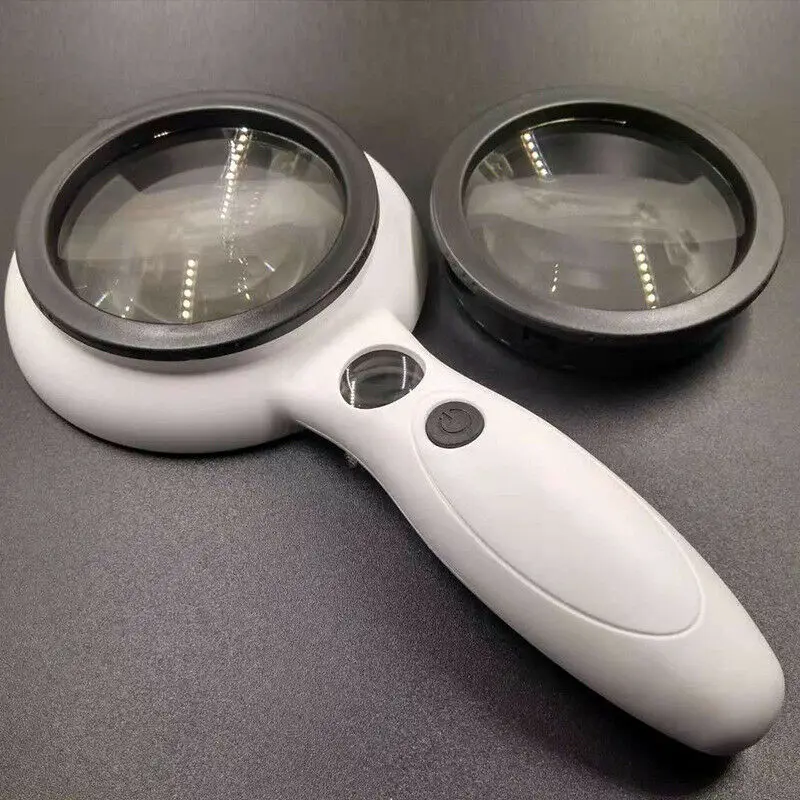 

2.5x 5x Replaceable Dual-lens Handheld Lighted Newspaper Reading Magnifier Illuminated Magnifying Glass with Led Lights Loupe