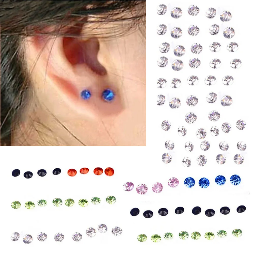 20 пар 5 мм прозрачные/многоцветные кристаллические гипоаллергенные серьги