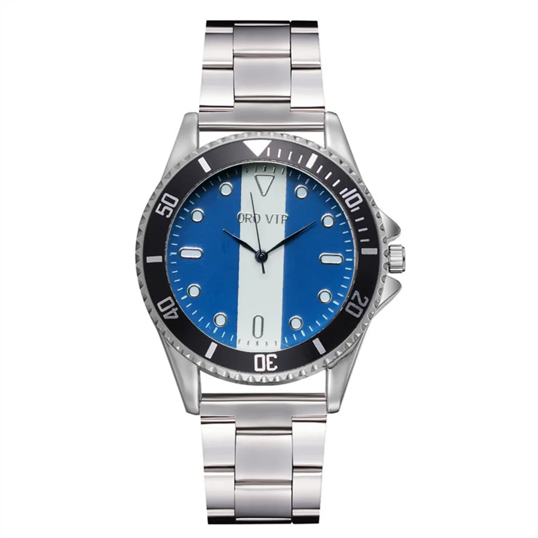 

Men Quartz Wristwatches Creative Blue Red White Stripes Men Wrist Watch Business Silver Stainless Steel Digital Men Quartz Watch