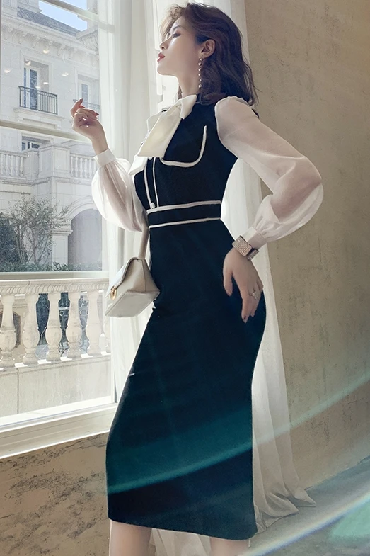 

COIGARSAM Women dress New Spring Bow Dresses Black 363