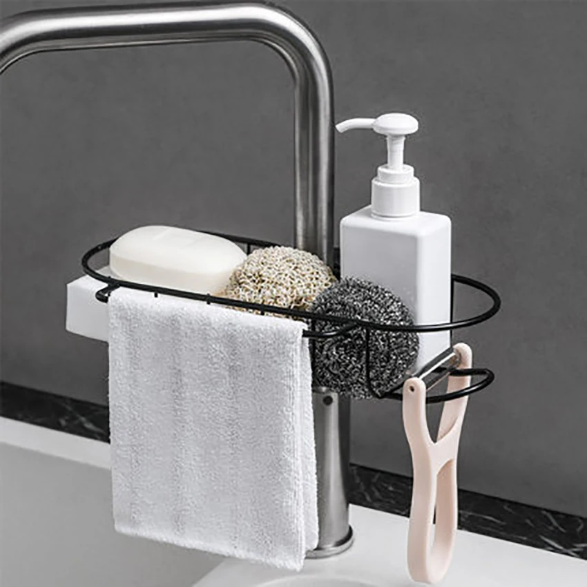 

Kitchen Faucet Sponge Holder, Stainless Steel Hanging Storage Rack Bathroom Sink Drainer Organizer for Scrubbers, Soaps, Towel