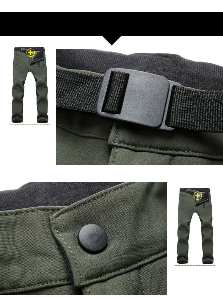 Эластичные водонепроницаемые повседневные брюки мужские зимние теплые флисовые