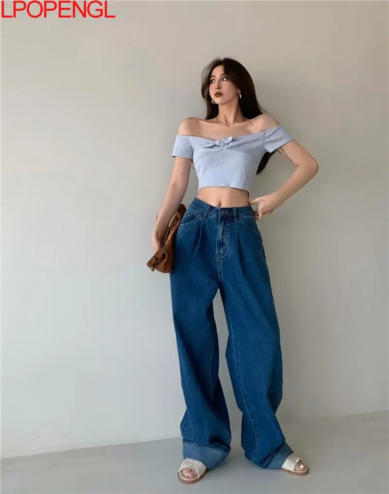 

Spring Summer Women's High Waist Literary Retro Jeans 2021 New Casual Fashion Harajuku Loose All-match Trousers Wispy Cotton
