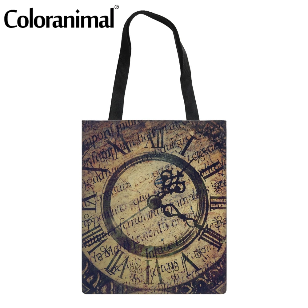Coloranimal Fashion Clock Pattern Women Linen Tote Bag Canvas Shopper for Ladies Storage Foldable Grocery Bolsa 2021 | Багаж и сумки