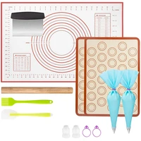 silicone baking mat setpastry mat with measurementsnon stick baking sheets for ovenwith wood rolling pindough cutter