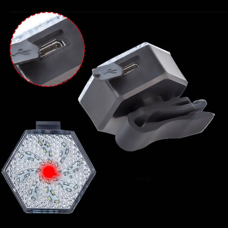 USB Перезаряжаемые шестиугольник задний фонарь для велосипеда с возможностью