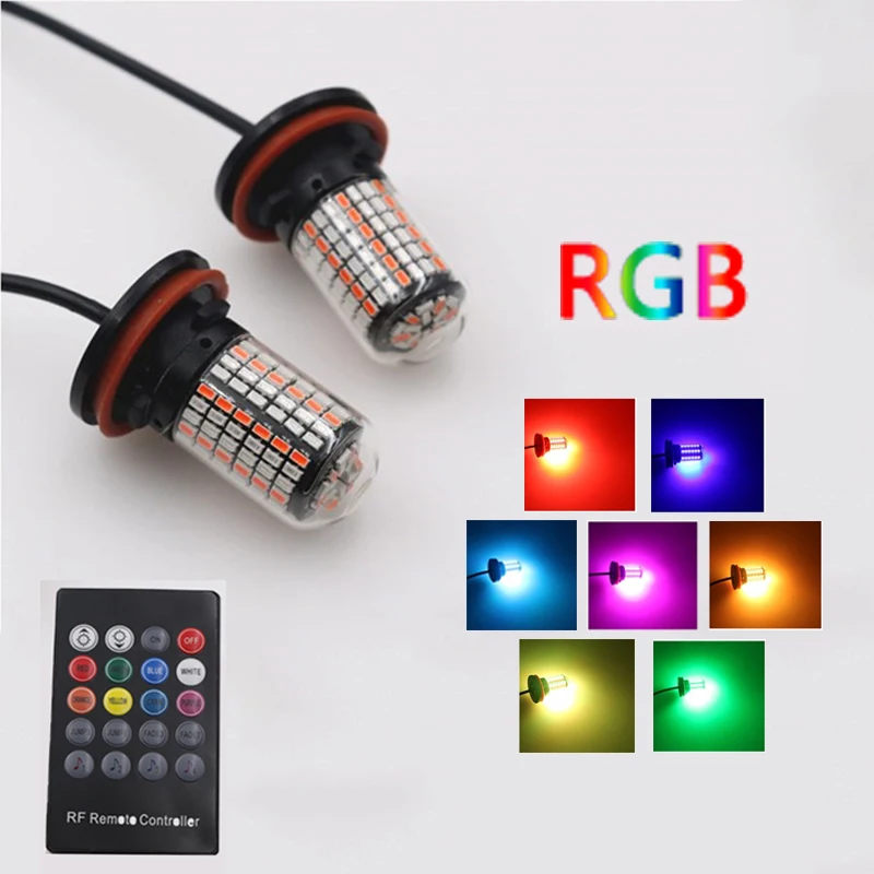 2pcs 168 LED RGB Car Colorful Light Wireless Remote Control Universal Automobile Flashing Lamp H4 H11 H7 H8 9005 9006 | Автомобили и