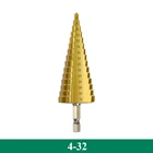 Ступенчатое сверло из быстрорежущей стали с титановым покрытием, 1 шт., 4-32 мм, для электроинструментов, металла, высокоскоростной резак для отверстий из стали и дерева, Деревообрабатывающие инструменты