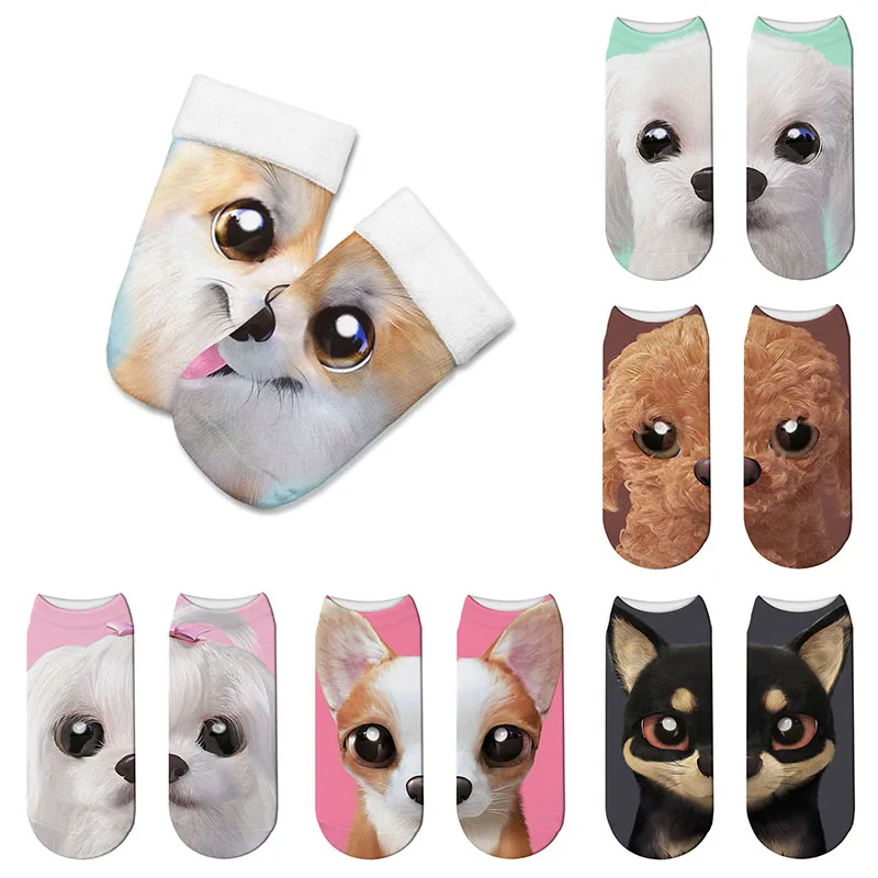 Модные милые носки с мультяшными 3D собаками и животными женские теплые хлопковые