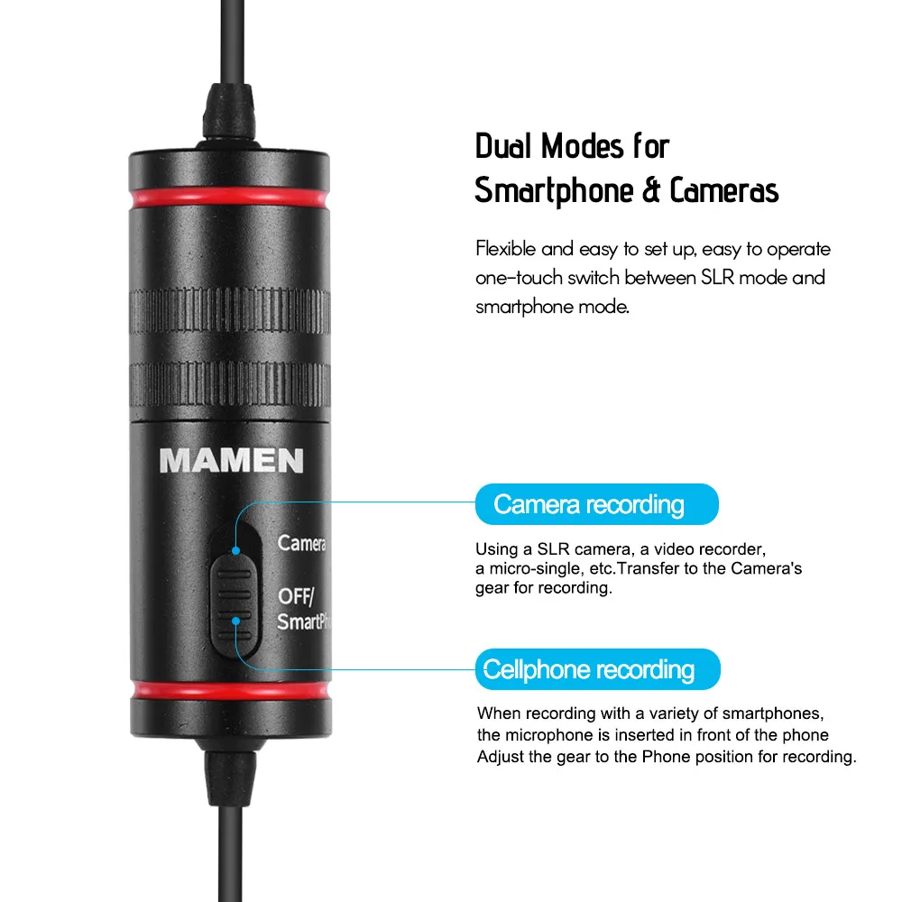 Компактный конденсаторный петличный микрофон MAMEN с зажимом отворотом длина