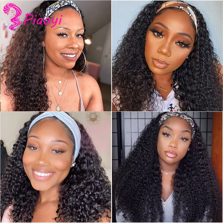 

Headband Wig Curly Human Hair Wigs Machine Made Malaysian Kinky Curly Human Hair Wigs Free Scarf No Glue Beginner Friendly