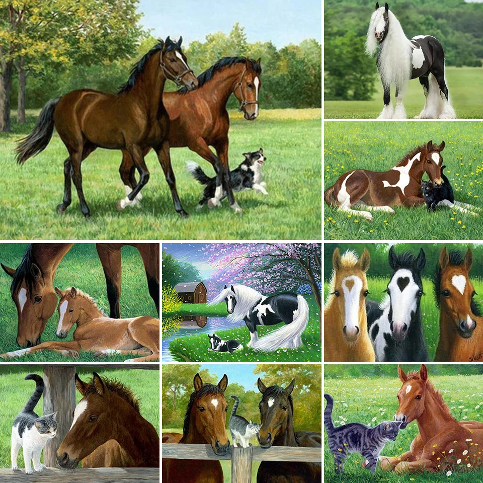 5D DIY Diamond Painting Animals Horse Cross Stitch Kit Full Drill Square Embroidery Mosaic Art Picture of Rhinestones Decor Gift