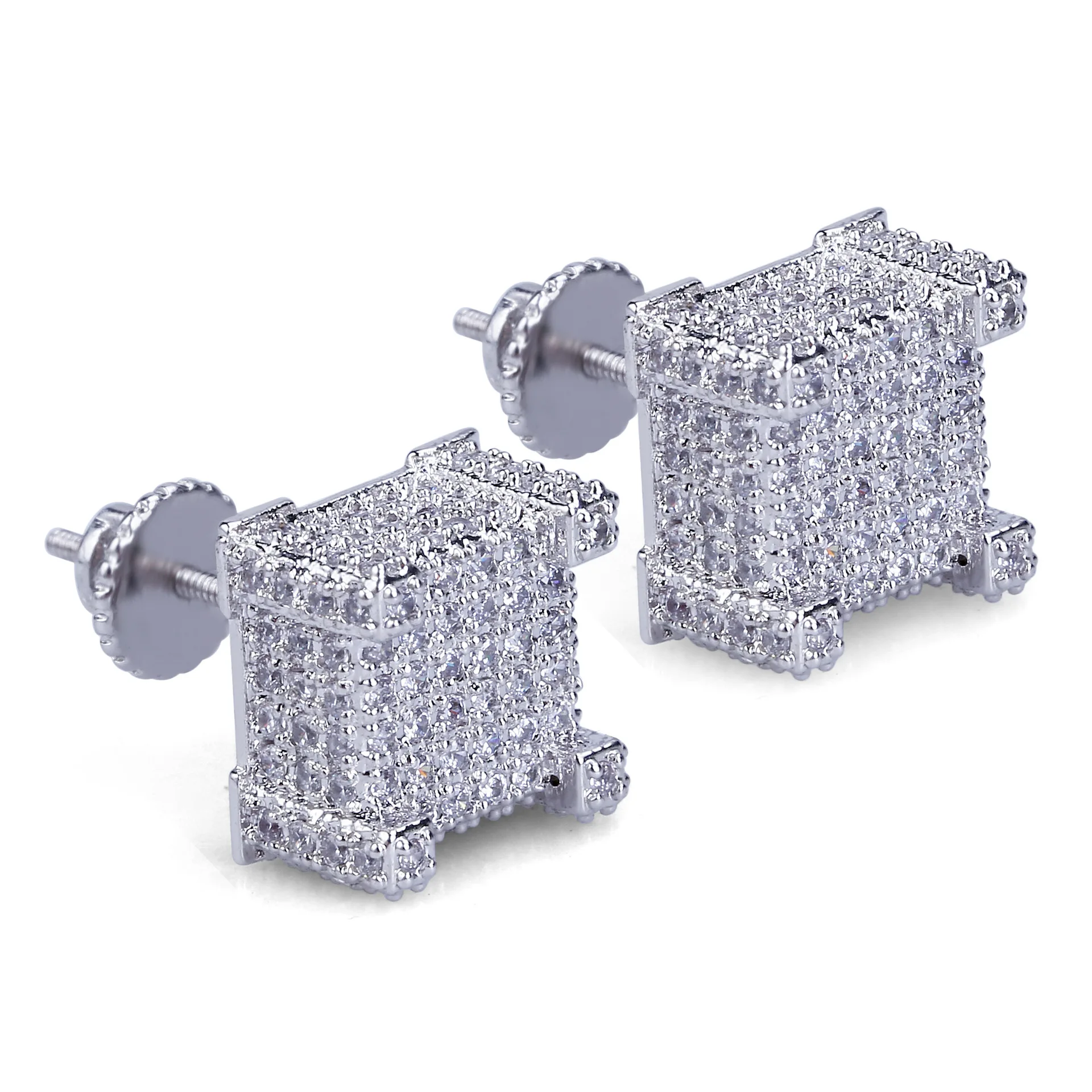

New Style Fashion Gold / Silver Color All Iced Out Micro Pave Cz Stone Square Stud Earring Hip Hop Rock Jewelry Earrings Gifts