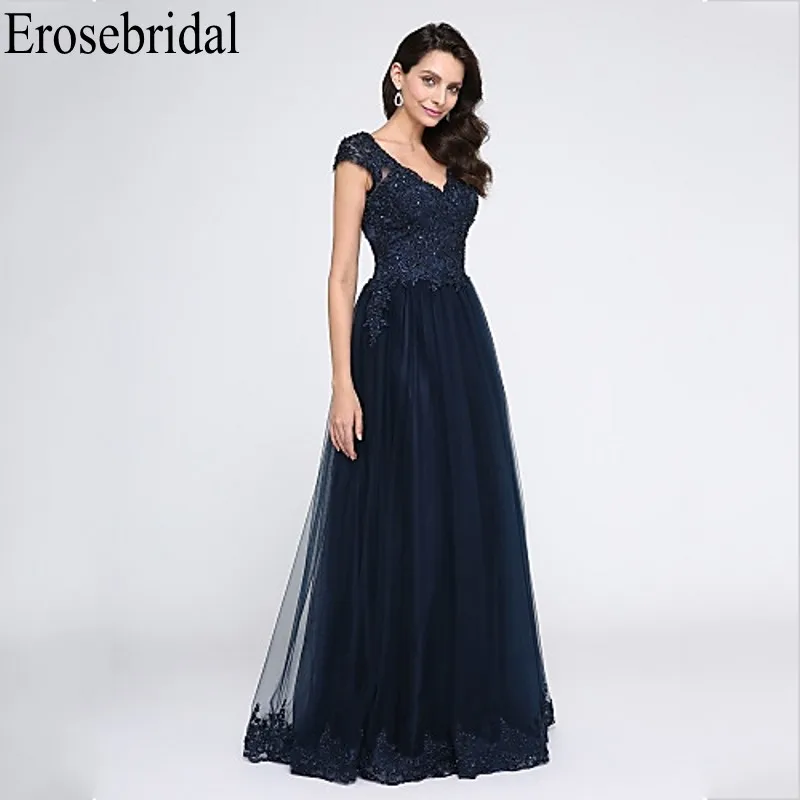 Erosebridal кружевное вечернее платье длинное V образным вырезом дизайн простой Бисероплетение элегантные платья для вечеринки вечерний халат Soiree молния сзади