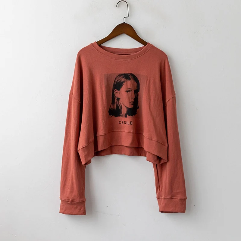 

Sweatshirts Women Hoodies Face Cartoon Print Casual Loose O Neck Hoodie Simple Short Hoodie Warm Long Sleeve Hoodie