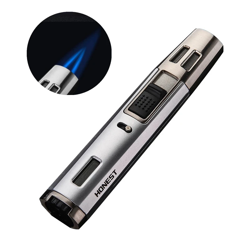 Тонкая двойная струйная зажигалка портативная кухонная газовая с длинным