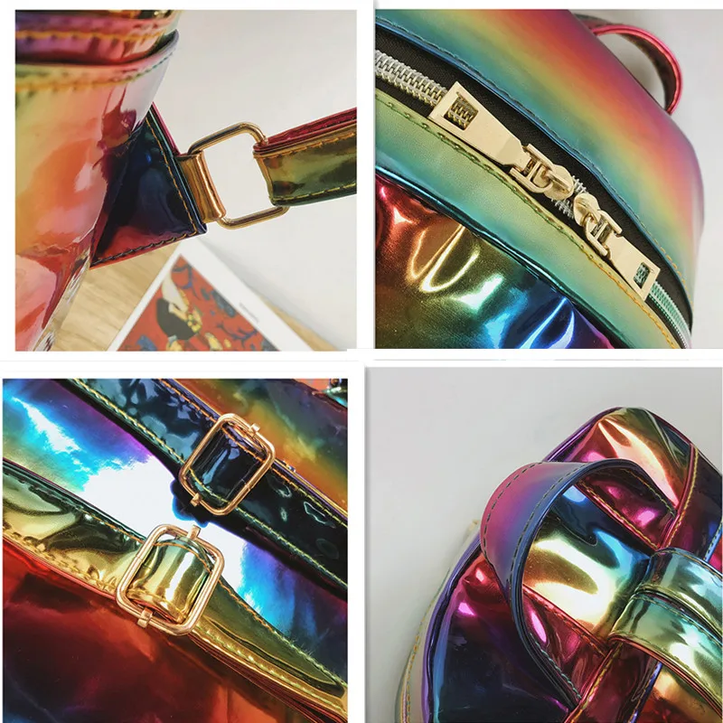 

2020 New Laser Colorful Backpack Hologram PU Leather Daypack Student Bookbag Fashion Travel School Satchel Shoulder Bag