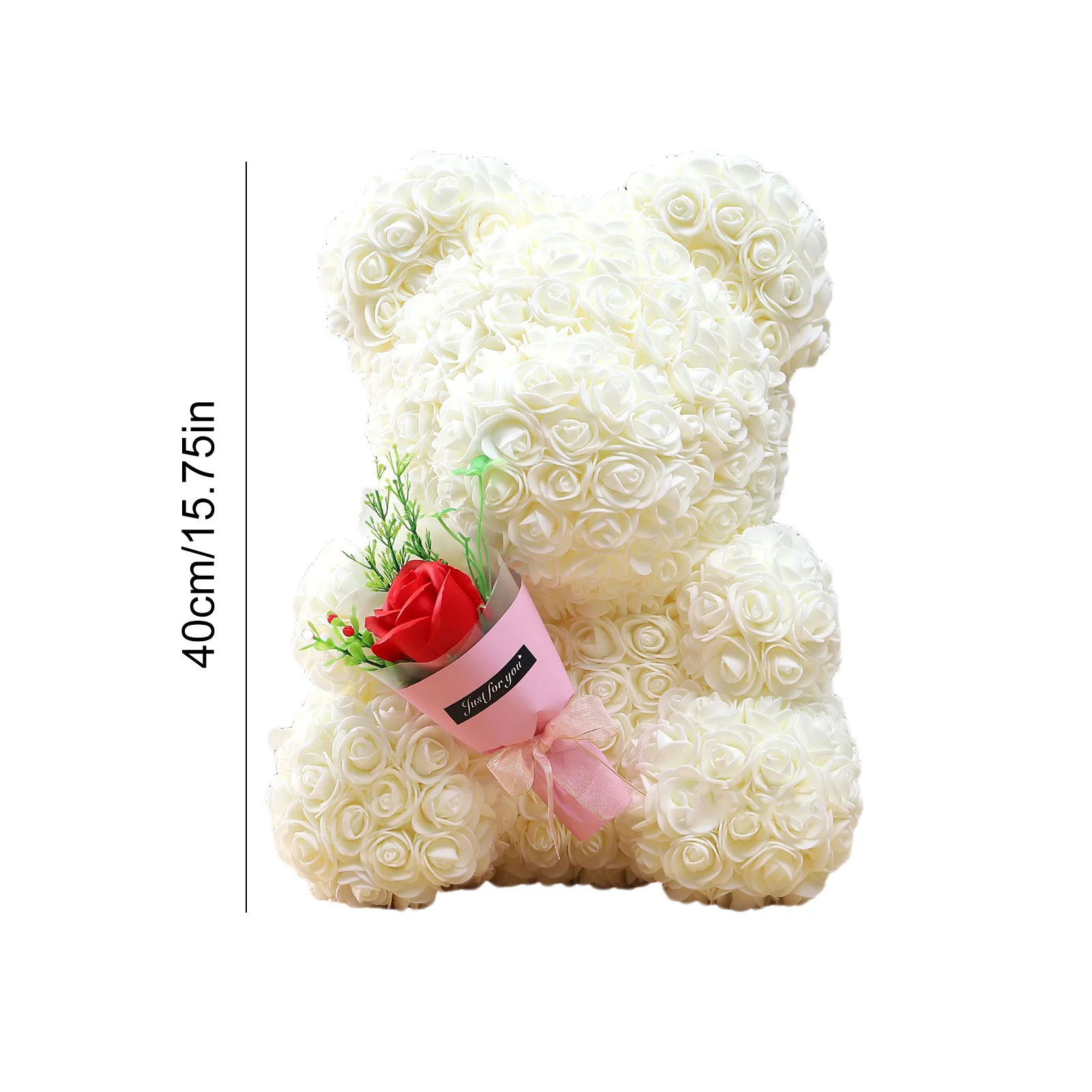 

Hot 40cm Artificial Rose Heart Teddy Bear Handmade Bear of Roses For Women Valentine's Day Wedding Bithday Gift Drop Shipping