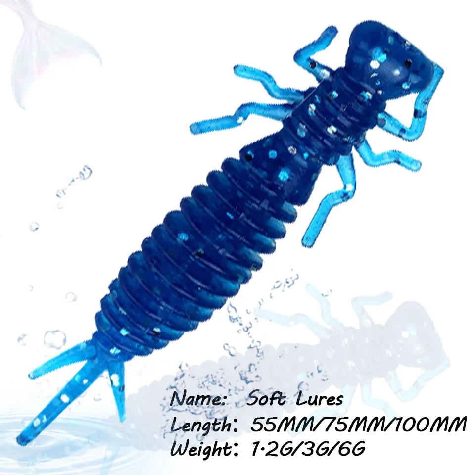 

5PCS / 10PCS 55MM 75MM 100MM Soft Bait Artificial Artificial Bug Fishing Bait Shaking Silicone Bait Outdoor Fishing Gear