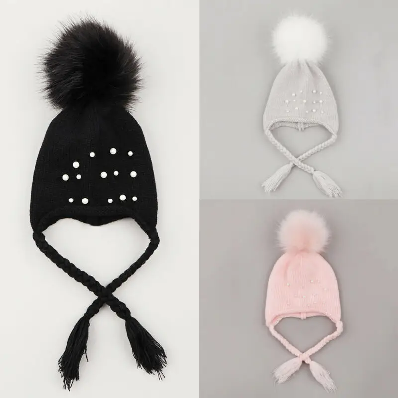 Вязаная вязаная шапочка для новорожденных мальчиков и девочек зимне наушники