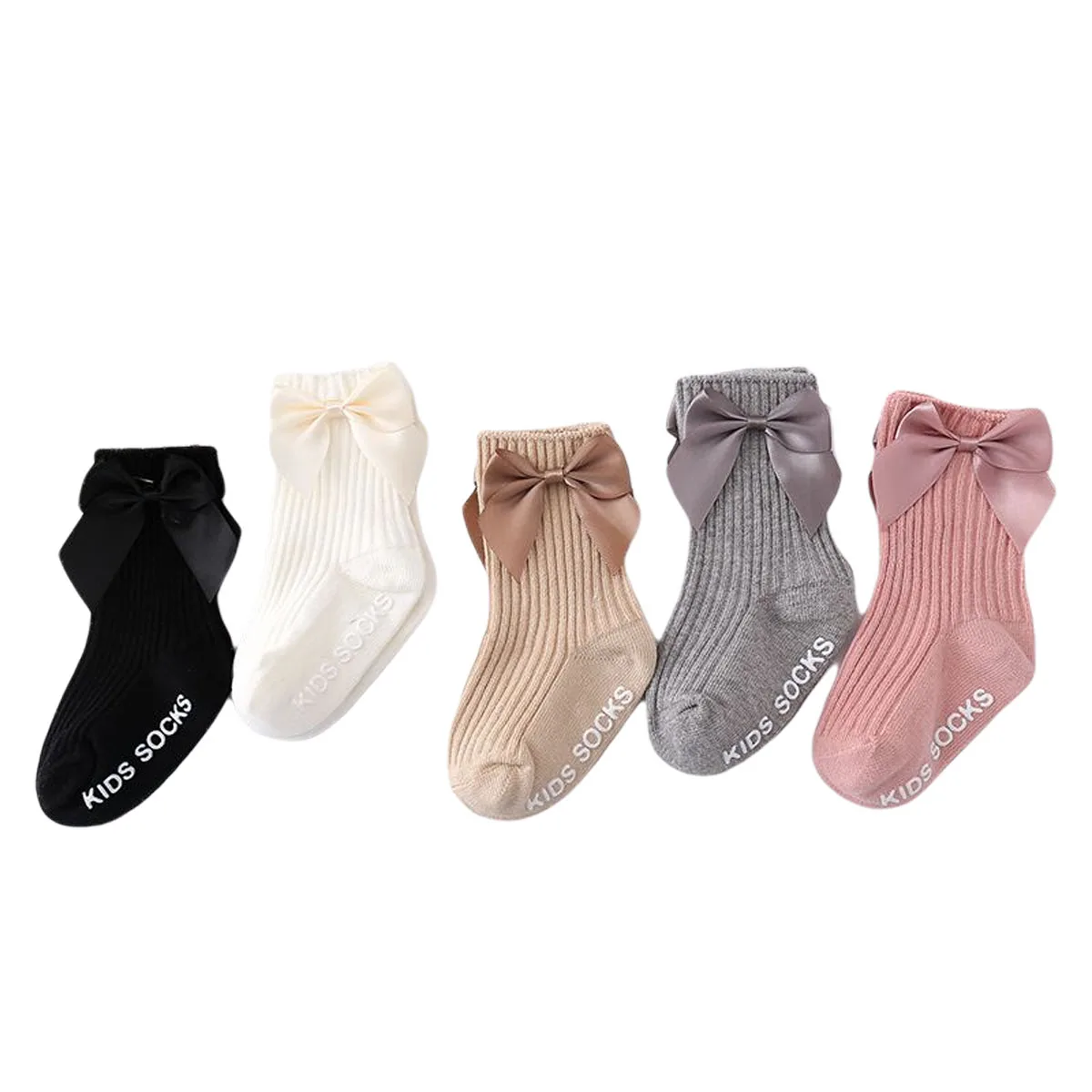 Baby Newborn Solid Ribbed Bow Knot Socks Infant Toddle Girls Boys Autumn Non-Slip Cotton Soft Cute Socks 0-3Y