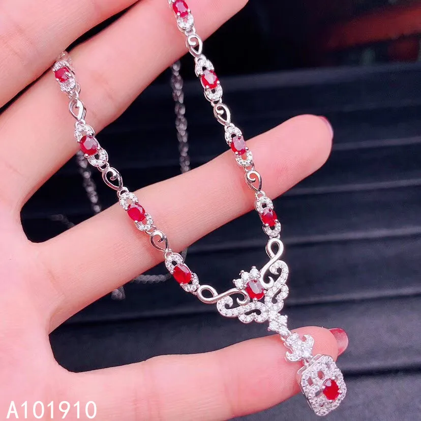 

KJJEAXCMY boutique jewelry 925 sterling silver inlaid Natural Ruby pendant necklaceFemale supports detection luxurious