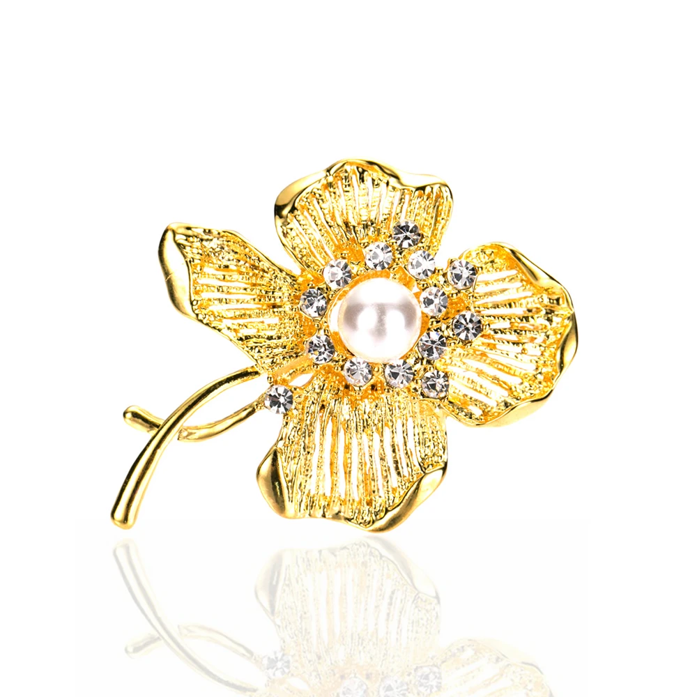 Прозрачная брошь в виде цветка со стразами и жемчугом|cheap brooch|cheap pearl broochesbrooches cheap |