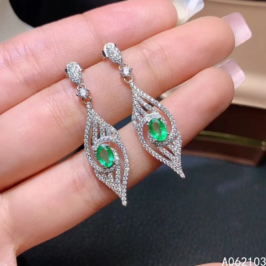 

KJJEAXCMY fine jewelry 925 sterling silver inlaid natural emerald Women's exquisite personality gem Earrings support detection