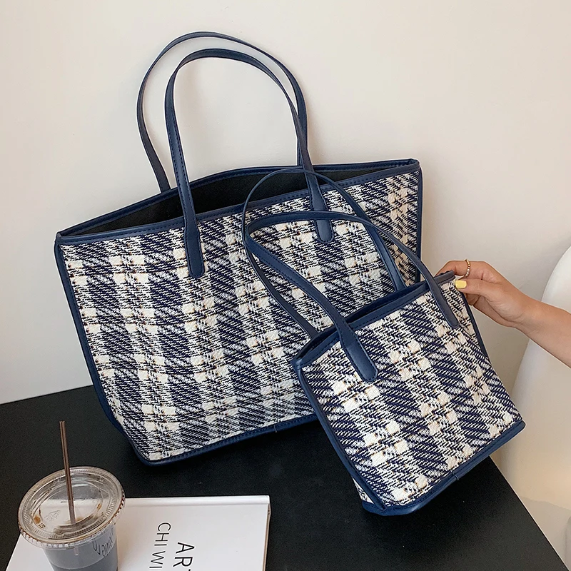 

Vintage Shoulder Bag for Women 2021 High Capacity Fashion Handbags Big Shopping Bags for Ladies 2 Different Size Tote