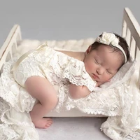 2 pcs newborn photography props lace headband romper kit infants photo shooting clothing outfits baby headdress bodysuit set