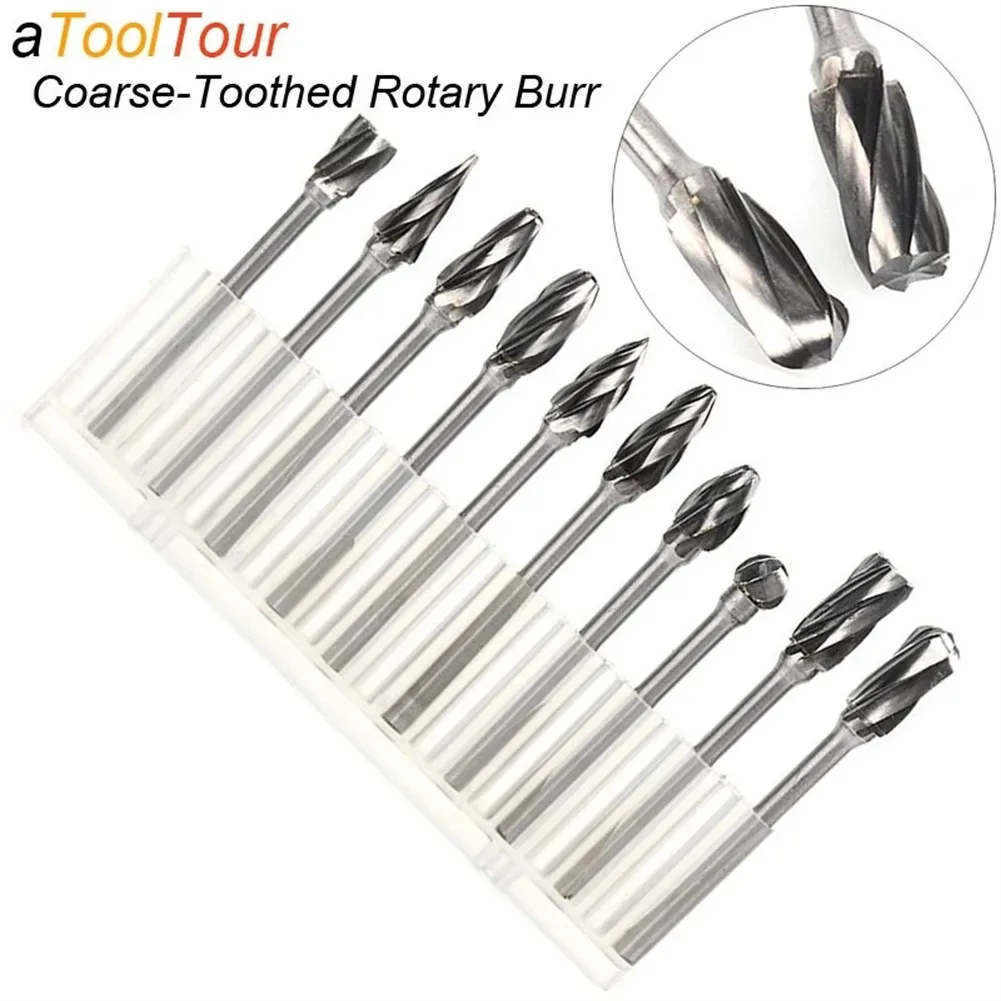 

10PCS/Set Rotary File 3mm Shank 6mm Coarse Teeth Tungsten Carbide Burr For Grinding Wood Aluminum Milling Cutter