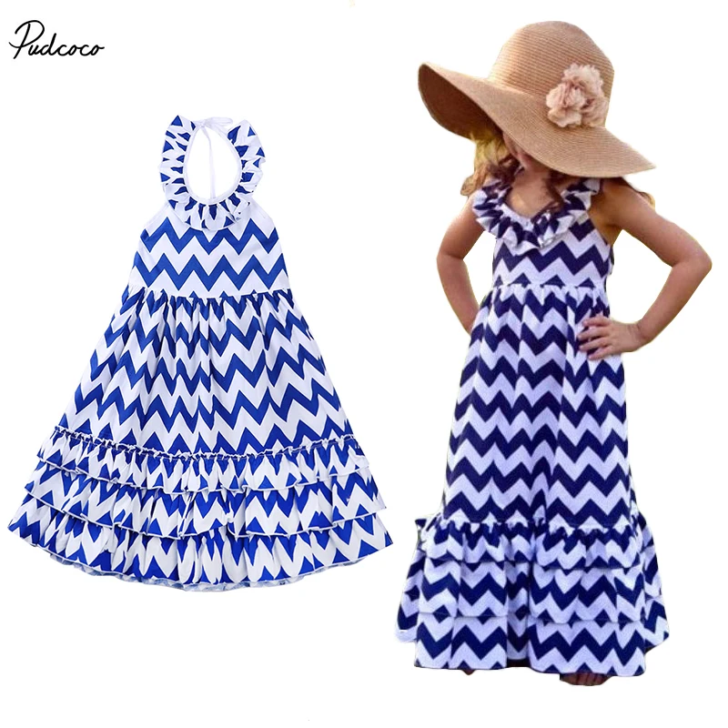 Одежда для девочек от 3 до 10 лет летнее пляжное длинное платье в полоску стиле